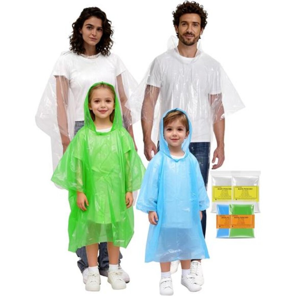 Rain Ponchos for Adults Kids Family Waterproof Extra Thick Tear Resistant Pack
